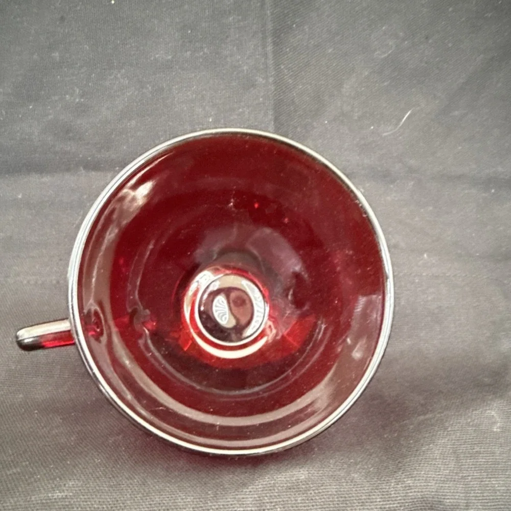 Red Ruby Glass Cup Glossy Round Unisex Adults Drinkware With Handle 2.5 Inch